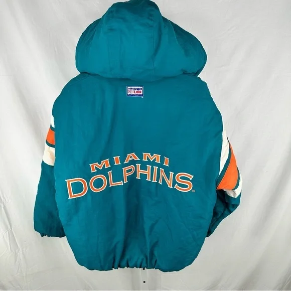 Vintage 90s Authentic Pro Line Miami Dolphins Logo Athletic Puffer Jacket Sz L - Picture 6 of 10
